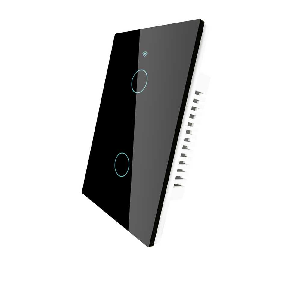 Interruttore Da Parete Touch 2 Tasti, WIFI 2.4G+BLE+RF 433MHz, Bluetooth BLE Mesh, TUYA, Smart Life, 10A, AC 90-250V, 50/60HZ, 120X72X38mm Per Scatola 503, IP20, Nero, SH9552B