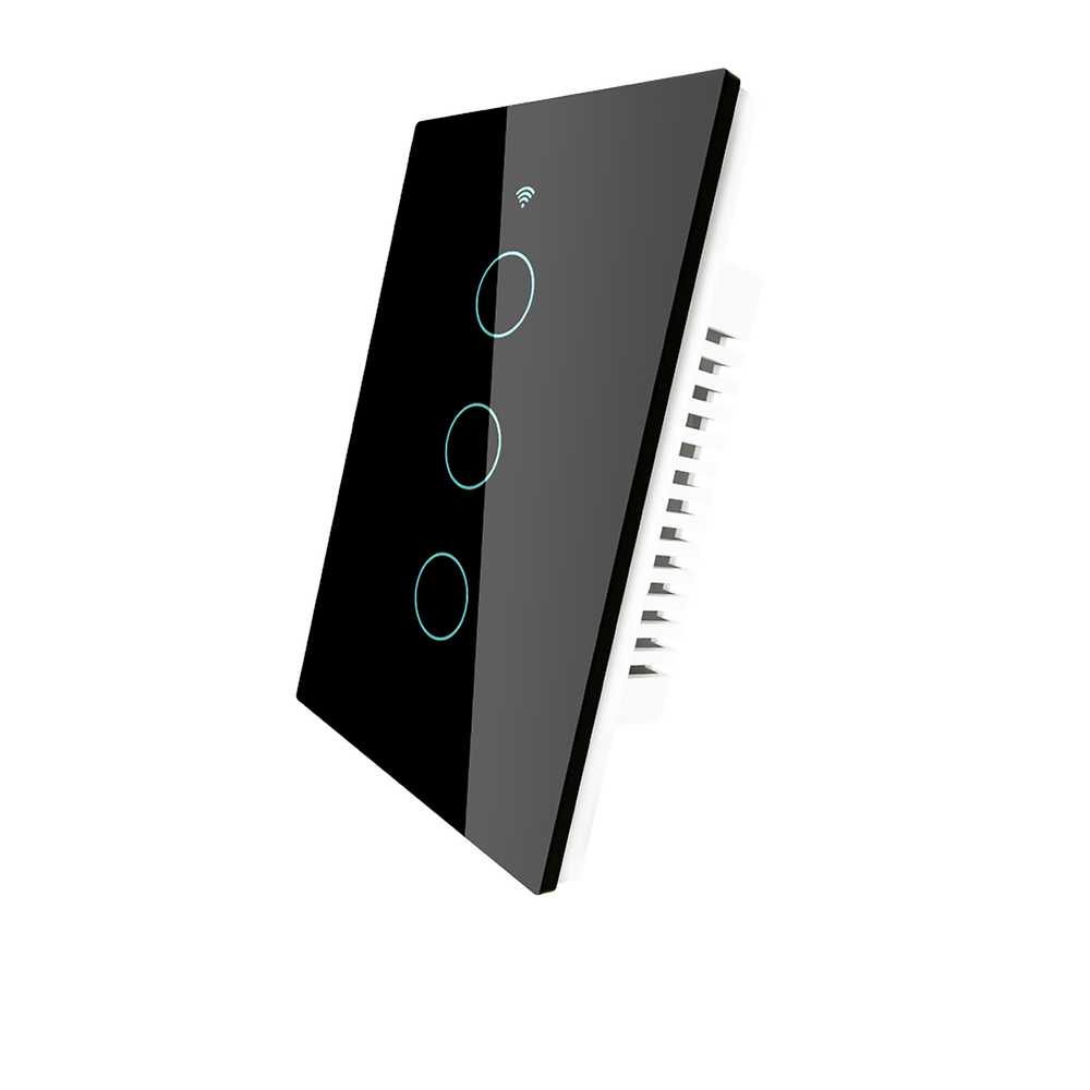 Interruttore Da Parete Touch 3 Tasti, WIFI 2.4G+BLE+RF 433MHz, Bluetooth BLE Mesh, TUYA, Smart Life, 10A, AC 90-250V, 50/60HZ, 120X72X38mm Per Scatola 503, IP20, Nero, SH9553B