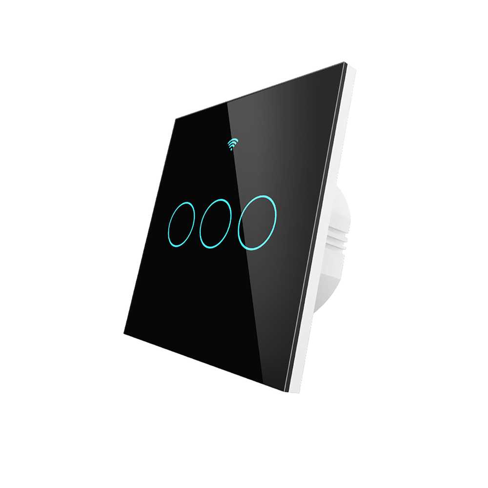 Interruttore Da Parete Touch 3 Tasti, WIFI 2.4G+BLE+RF 433MHz, Bluetooth BLE Mesh TUYA, Smart Life, 10A, AC 90-250V, 50/60HZ, 86X86X30mm Per Scatola 502, IP20, Nero, SH9443B