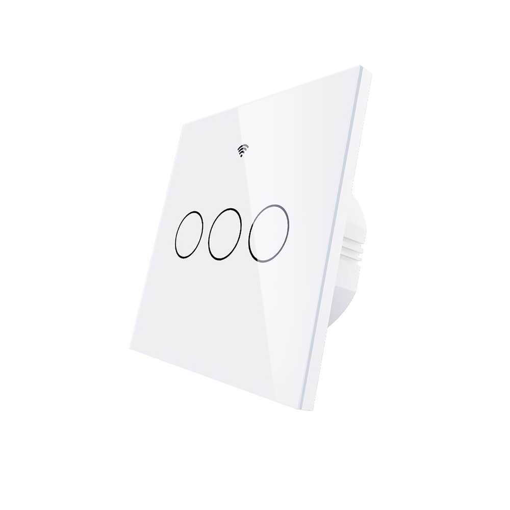 Interruttore Da Incasso Scatola 502, Touch Bianco 3 Tasti, WIFI 2.4G Matter, TUYA, Smart Life,Apple Home, Google Home, Alexa, SmartThings, 10A, AC 90-250V, 50/60HZ, 86X86X30mm, IP20