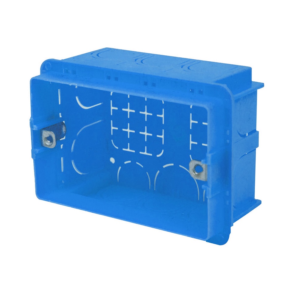 Scatola 504 rettangolare con inserto metallico, 4 posti, interasse 108,4 mm, 137x74x53,5 mm, ideale per installazioni elettriche interne