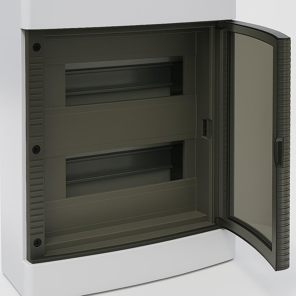 Centralino da parete 24 moduli, bianco IP40, 280x350x100 mm, RAL 9016, ideale per installazioni elettriche domestiche e industriali