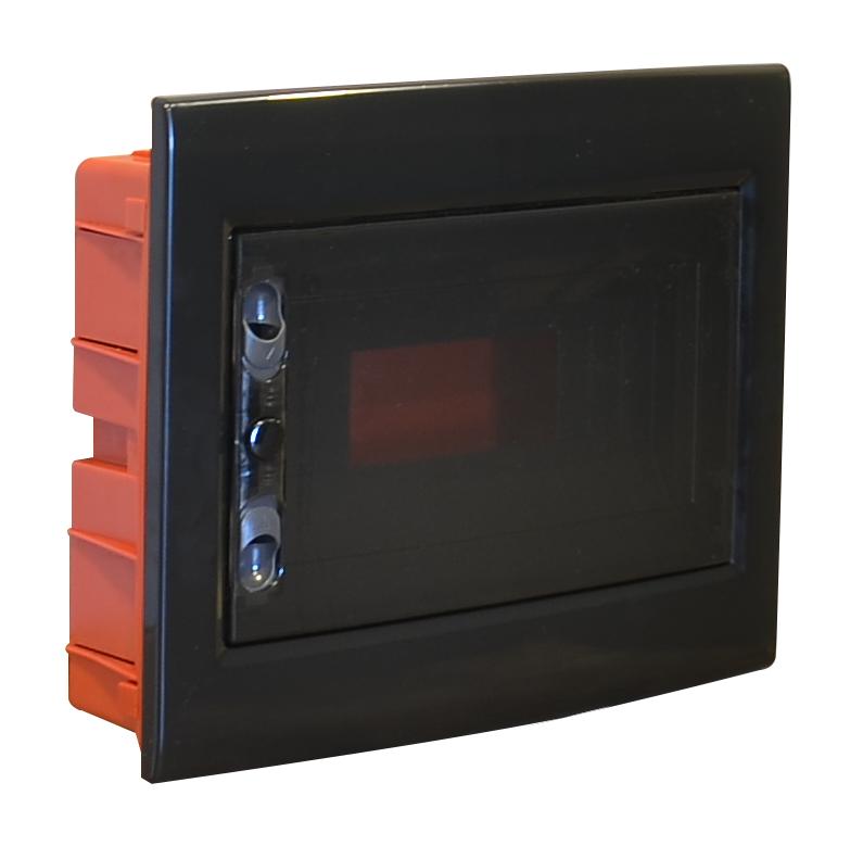 MeanWell centralino da incasso 12 moduli con portello fumé e telaio estraibile, nero, 330x255x80 mm, ideale per installazioni elettriche moderne e professionali