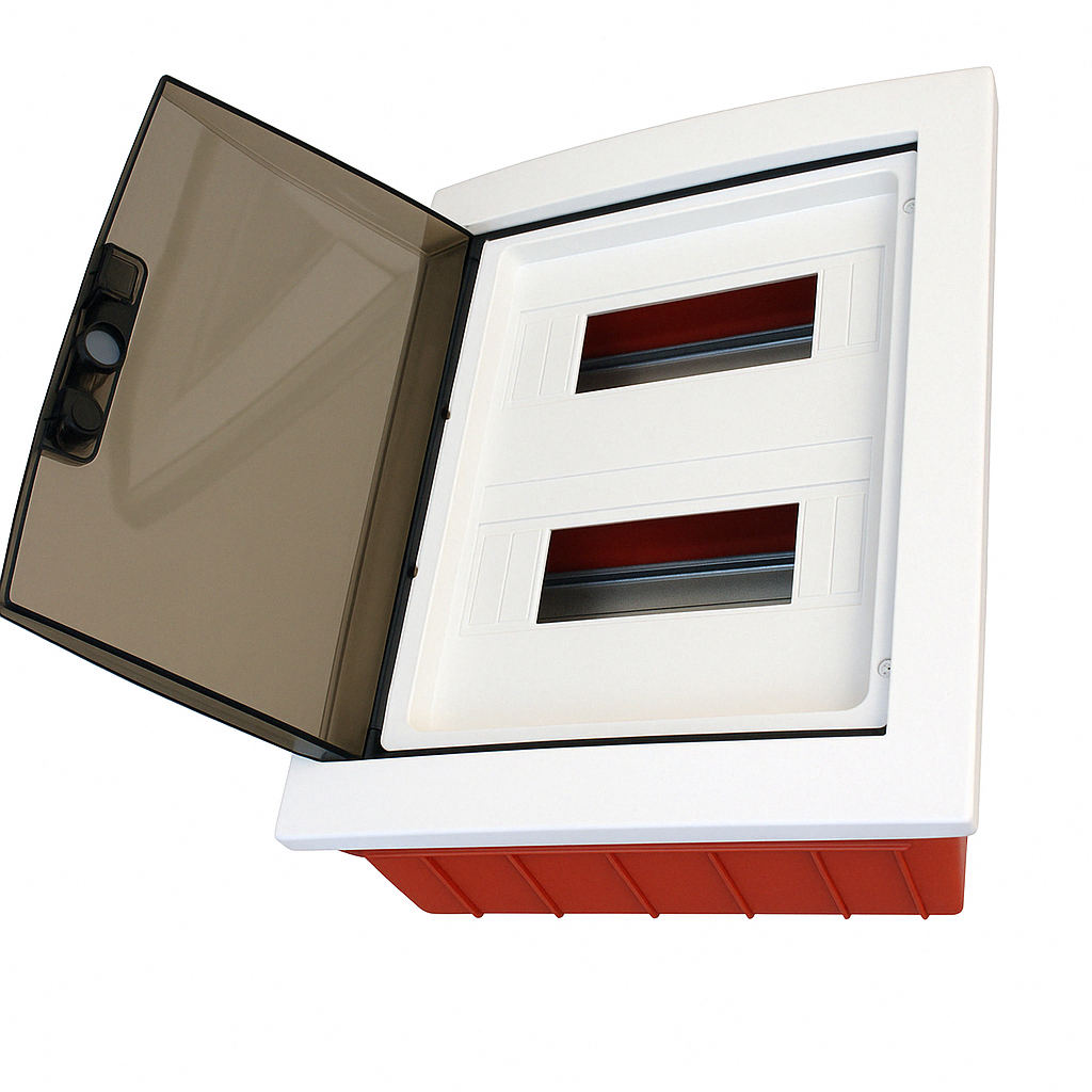 MeanWell centralino da incasso 24 moduli con portello fumé e telaio estraibile, bianco, 330x420x80 mm, ideale per installazioni elettriche domestiche e professionali