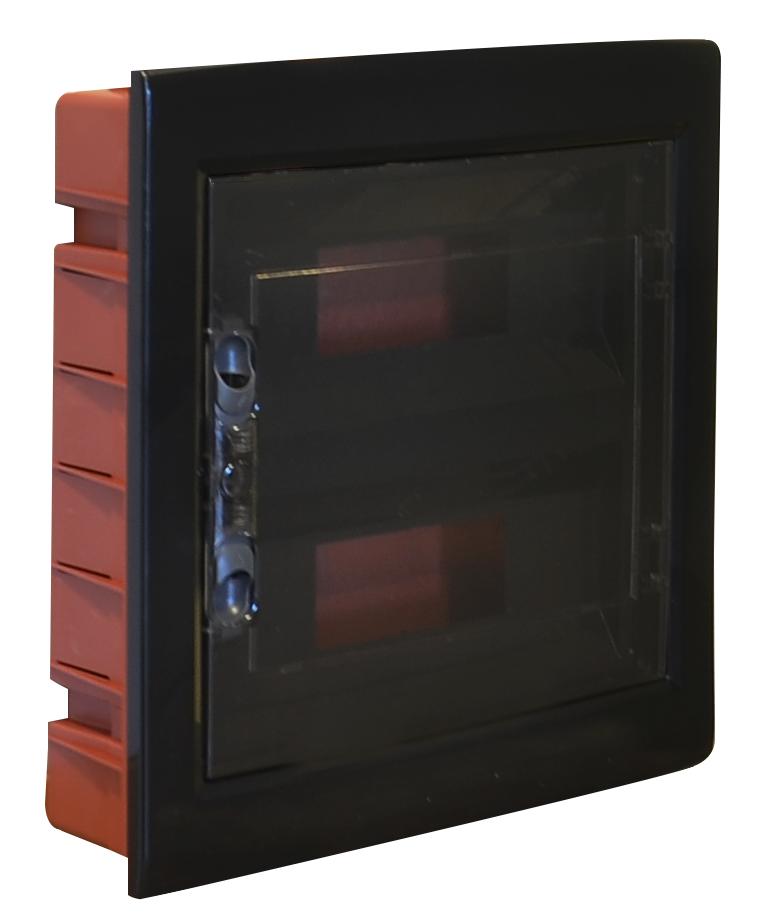 MeanWell centralino da incasso 24 moduli con portello fumé e telaio estraibile, nero, 330x420x80 mm, ideale per installazioni elettriche moderne e professionali