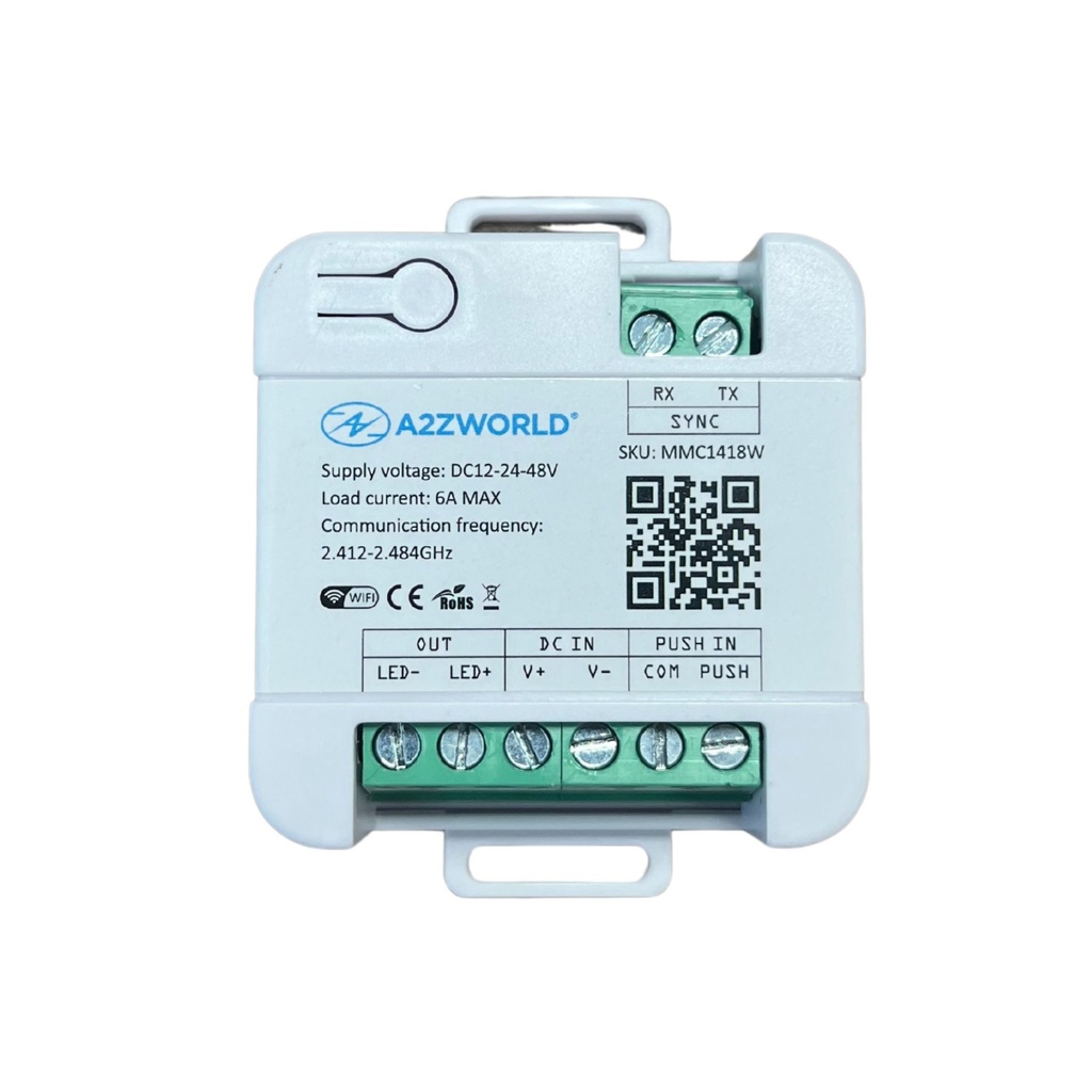 [MMC1418W] LED Dimmer WiFi 2.4G + Pulsante, Compatibile TUYA e Smart Life, 12V 24V 48V 6A, Controllo Smart, IP20