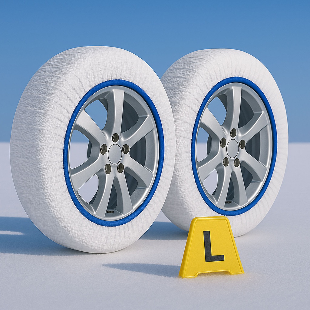 [CN02014] Calze Da Neve per Auto Omologate EN 16662-1 Modello Bianco Standard Misura L