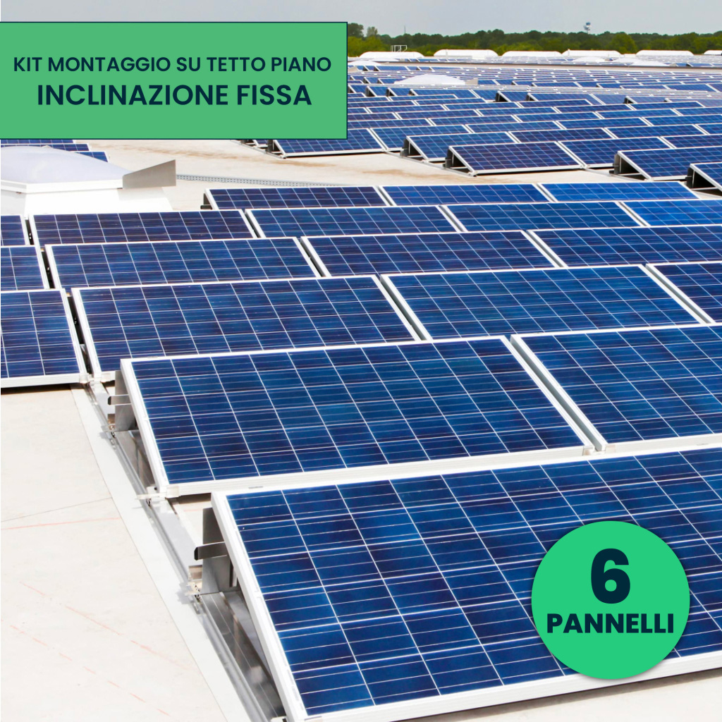 Kit Struttura in Alluminio per montaggio 6 Pannelli Fotovoltaici 35mm per installazione su Tetto Piano con Inclinazione Fissa Quantità Moduli KST-6PF 
