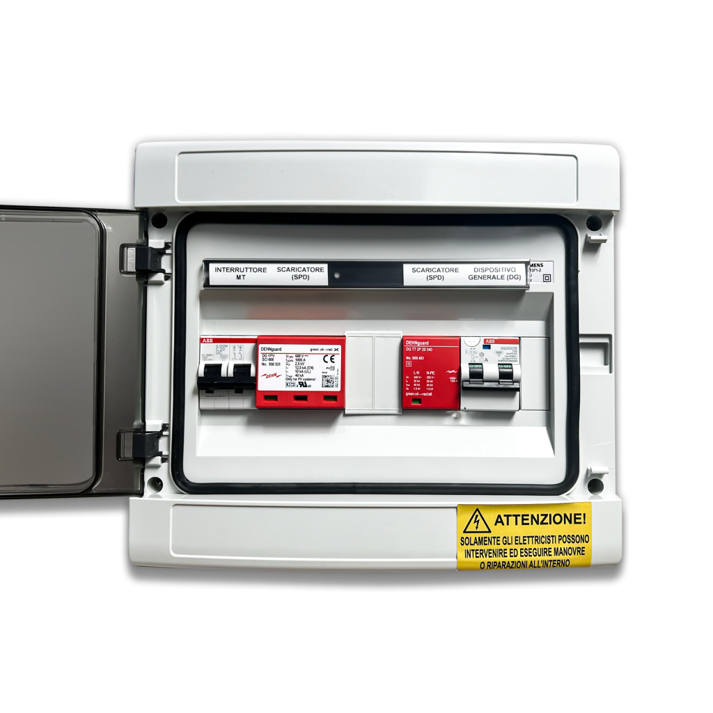 Quadro AC/DC Monofase 3kW 1 Stringa 1 MPPT 20A 230V / 20A 600VDC Centralino IP65 12 Moduli versione con Interruttore Magnetotermico Differenziale + Scaricatore ABB / DEHN QC1M3
