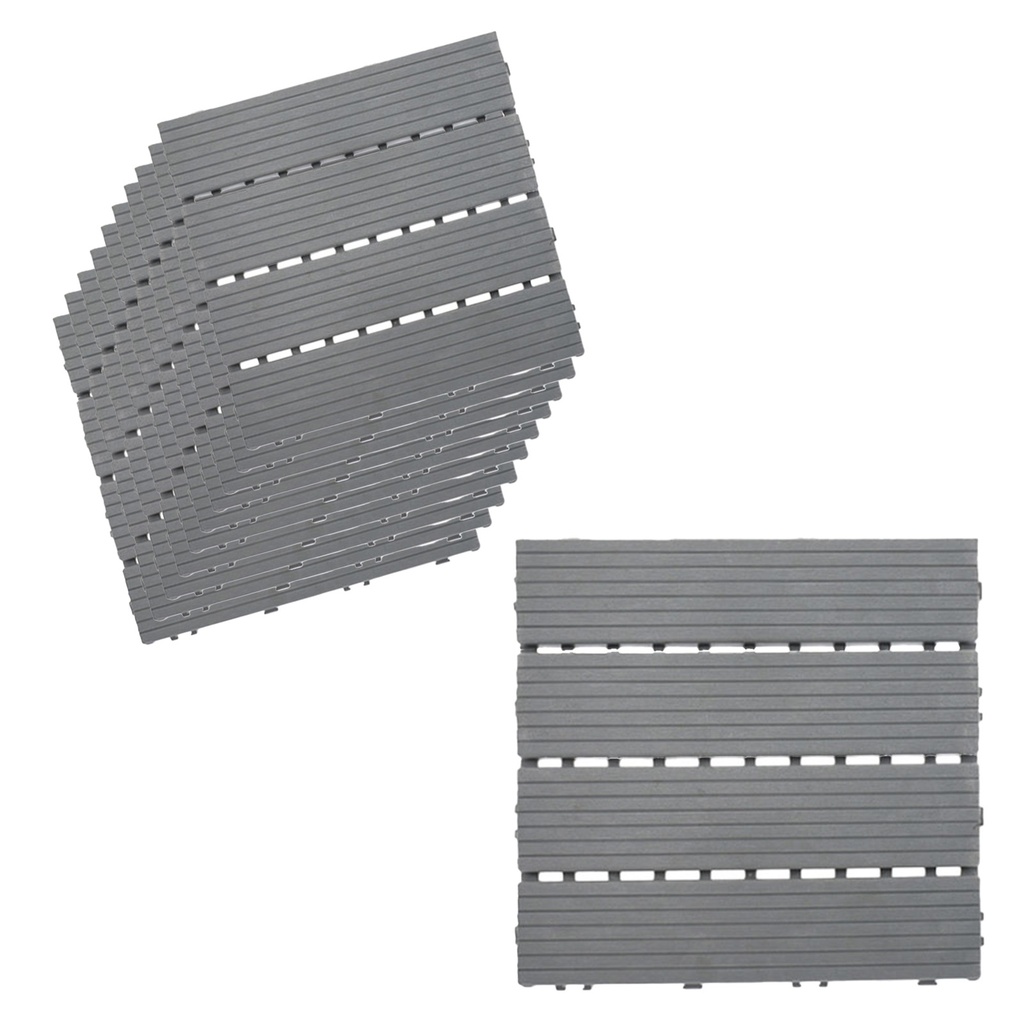 10 Pezzi Piastrelle Plastica da Giardino, 30X30X2cm, Pavimento Esterno In PVC, Colore Grigio, Totale 0.9 m²