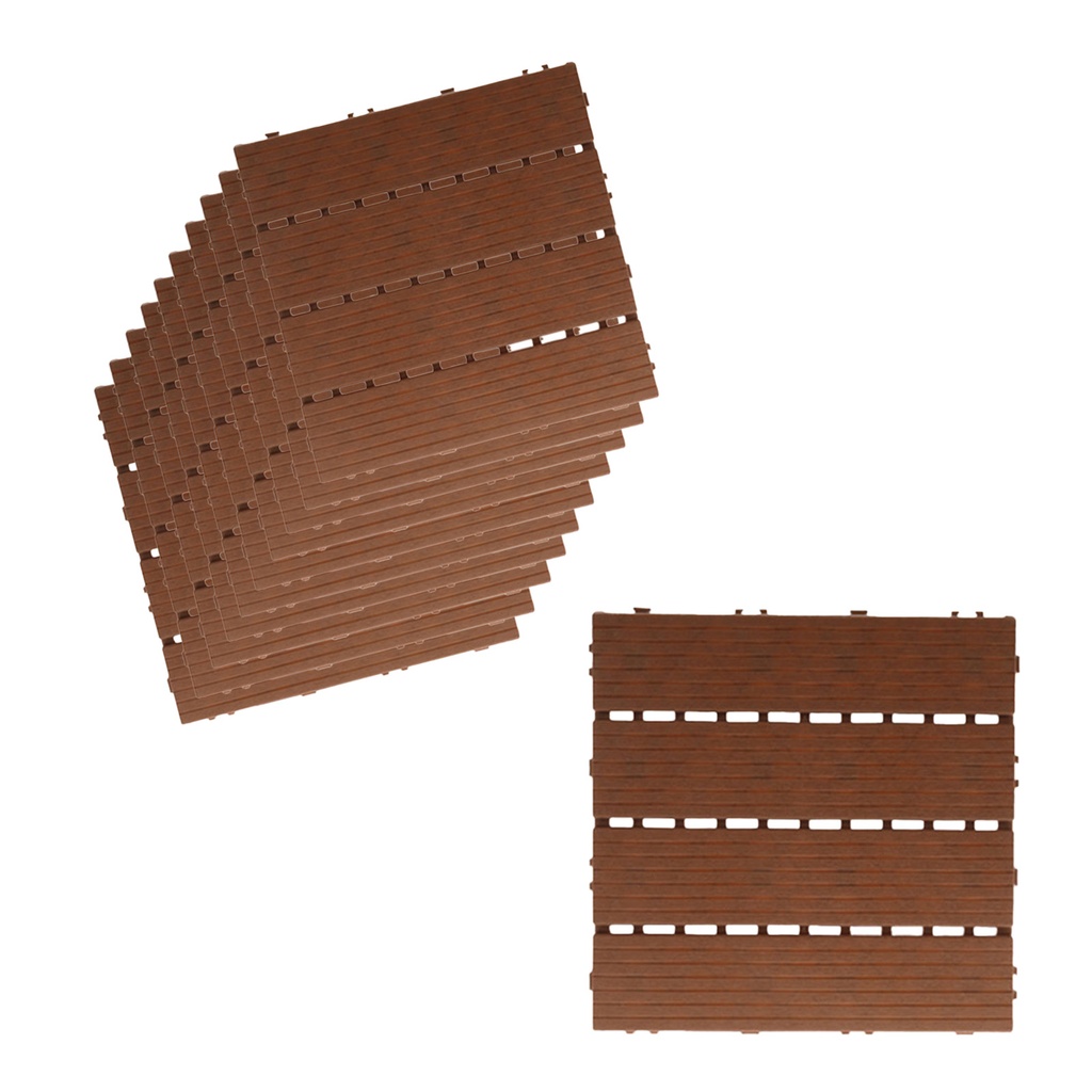 [AG707441] Set 10 Piastrelle PVC Giardino 30x30x2 cm Marrone a Incastro