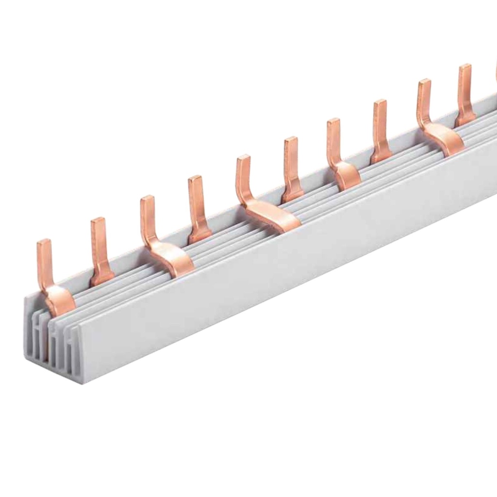 Pettine di Distribuzione Busbar Modulari 3P+N, 12 PIN, Sezione PIN 10mm², Distanza tra PIN 17,8mm, Larghezza PIN 4mm, Altezza PIN 11,5mm, Lunghezza Totale 210mm, 63A IP20