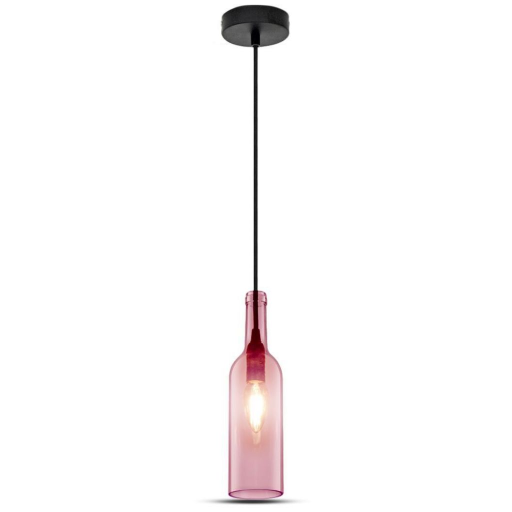 Lampadario a Sospensione Forma Bottiglia In Vetro Colore Rosa Pink Attacco E14 Per Ristorante Sushi Bar SKU-3772