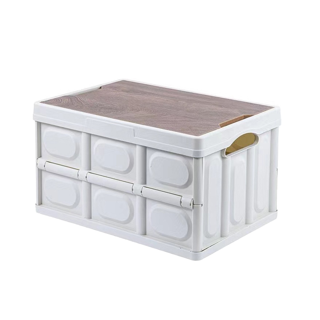 Scatola Portaoggetti Pieghevole da Campeggio, 54x36x29cm, 50l, Copertura in Legno