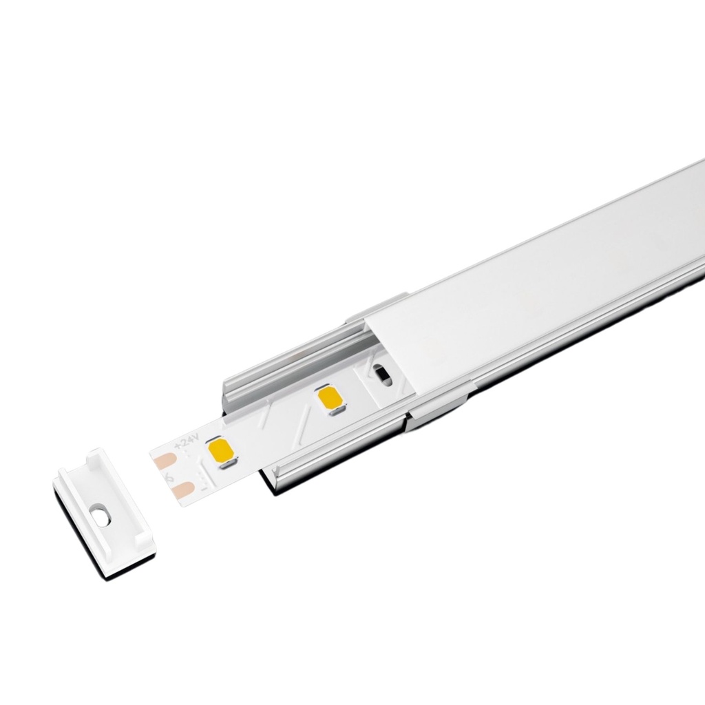 Kit Profilo Alluminio Completo Da 2 Metri Per Striscia Led, Larga Standard, Dimensione 19.7X10mm, Larghezza Interna 17mm, 109g/m, Copertura Opale, Tappi Chiusura e Clip Fissaggio Incluso,BAV23174