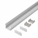 Kit Profilo Alluminio Completo Da 2 Metri Per Striscia Led, Larga, Dimensione 26.7X10mm, Larghezza Interna 17mm, 122g/m, Copertura Opale, Tappi Chiusura e Clip Fissaggio Incluso BAV3352