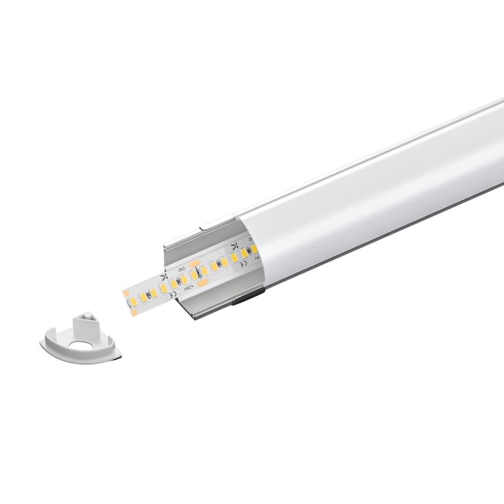 Kit Profilo Alluminio Completo Da 2 Metri Per Striscia Led, Angolare Leggera, Dimensione 15.8X15.8mm, Larghezza Interna 10mm, 77g/m, Copertura Opale, Tappi Chiusura e Clip Fissaggio Incluso,BAV10322,BAV3353,BA1616