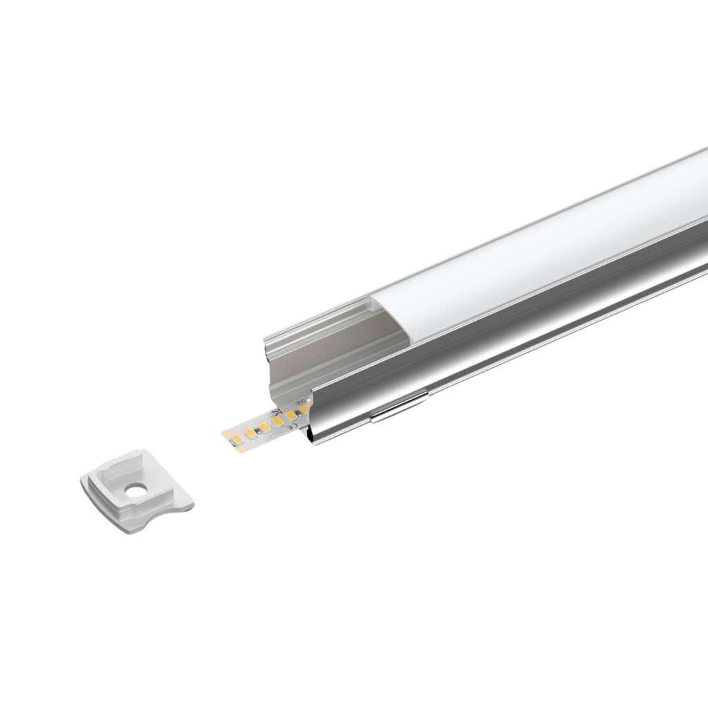 Kit Profilo Alluminio Completo Da 2 Metri Per Striscia Led, Alta Profonda, Dimensione 17.2X14.4mm, Larghezza Interna 12mm, 128g/m, Copertura Opale, Tappi Chiusura e Clip Fissaggio Incluso, BAV3354,BA1715