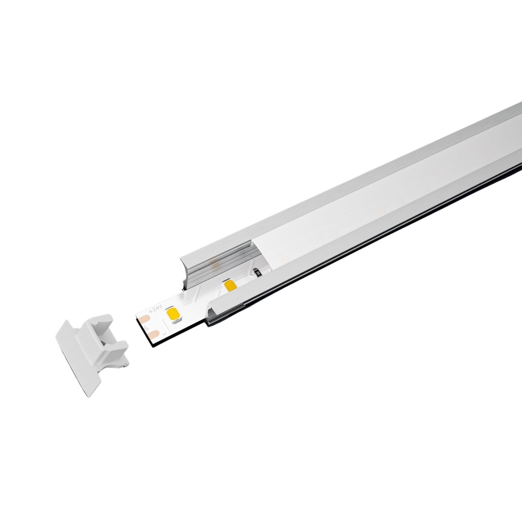 Kit Profilo Alluminio Completo Da 2 Metri Per Striscia Led, Alta Profonda da Incasso, Dimensione 24.5X14.2mm, Larghezza Interna 12mm, 140g/m, Copertura Opale, Tappi Chiusura e Clip Fissaggio Incluso,BAV3351,BA2515
