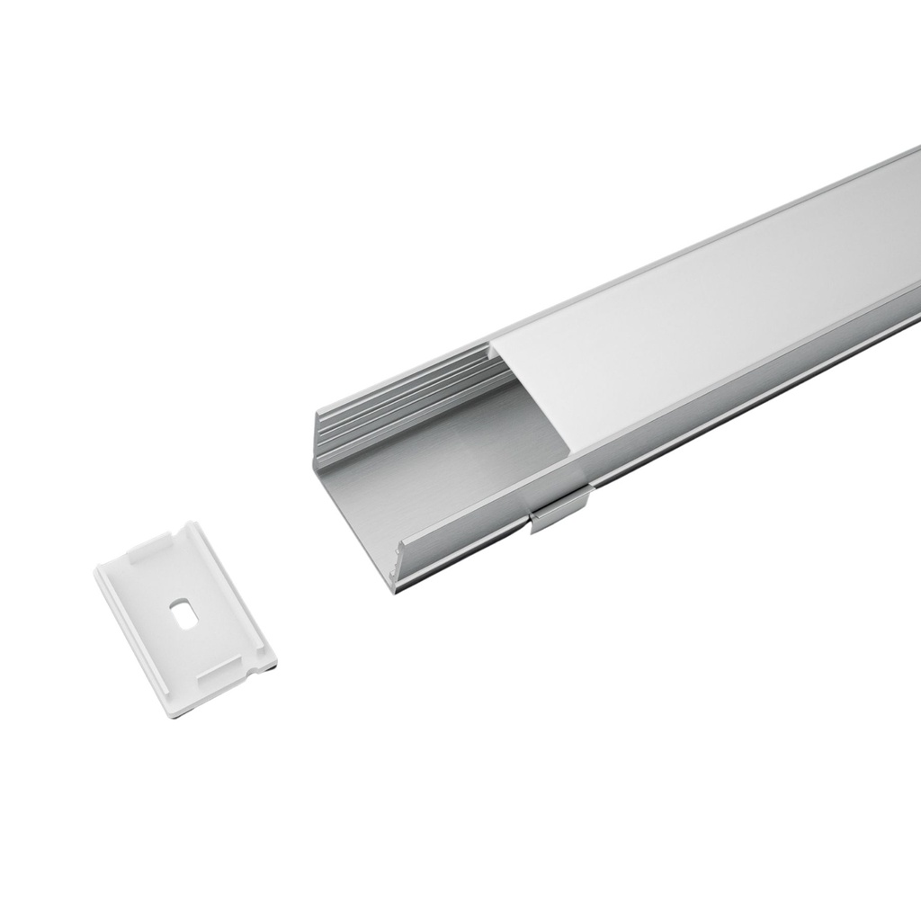 Kit Profilo Alluminio Completo Da 2 Metri Per Striscia Led, Super Larga e Alta, Dimensione 30X20mm, Larghezza Interna 25mm, 234g/m, Copertura Opale, Tappi Chiusura e Clip Fissaggio Incluso,BAV3371