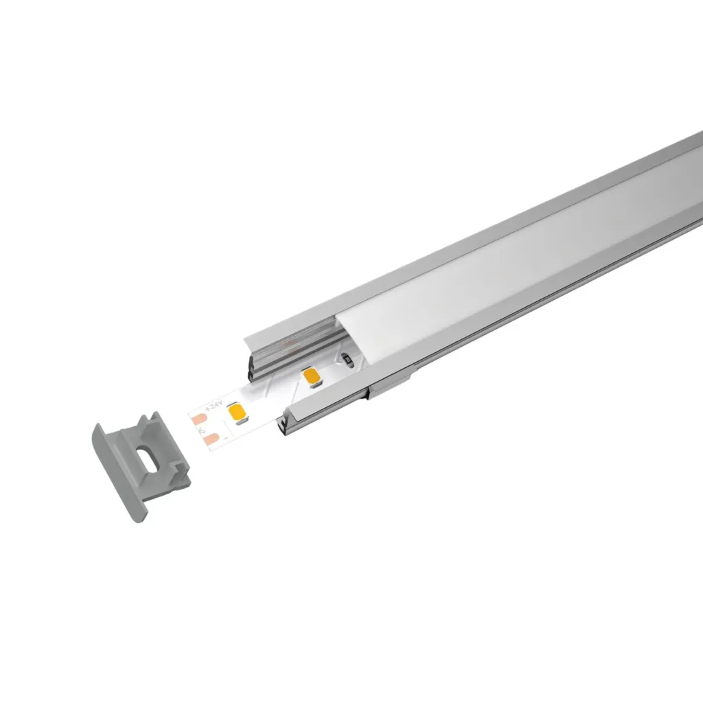 Kit Profilo Alluminio Completo Da 2 Metri Per Striscia Led, Super Larga e Alta Da Incasso, Dimensione 43X20mm, Larghezza Interna 25mm, 275g/m, Copertura Opale, Tappi Chiusura e Clip Fissaggio Incluso,BAV3372