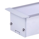 Kit Profilo Alluminio Completo Da 2 Metri Per Striscia Led, Super Larga e Alta Da Incasso, Dimensione 55X34.8mm, Larghezza Interna 34mm, 444g/m, Copertura Opale, Tappi Chiusura e Clip Fissaggio Incluso