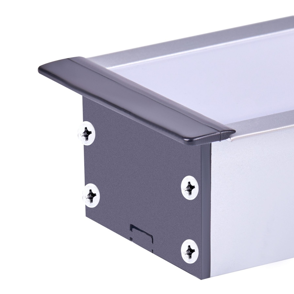 [SP4320] Kit Profilo Alluminio Completo Da 2 Metri Per Striscia Led, Super Larga e Alta Da Incasso, Dimensione 63.5X35mm, Larghezza Interna 44mm, 515g/m, Copertura Opale, Tappi Chiusura e Clip Fissaggio Incluso