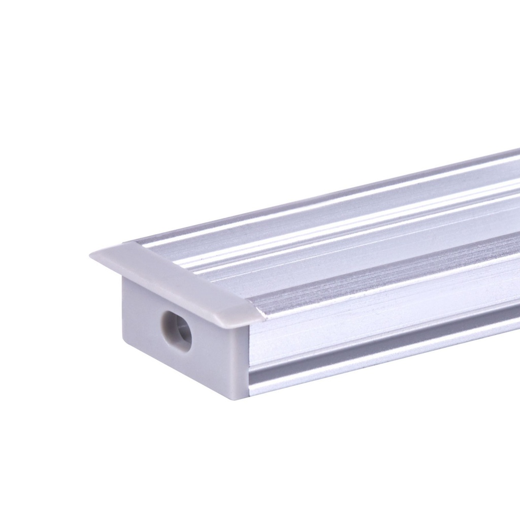 Kit Profilo Alluminio Completo Da 2 Metri Per Striscia Led, Larga Da Incasso, Dimensione 27.1X11.3mm, Larghezza Interna 12mm, 224g/m, Copertura Opale, Tappi Chiusura e Clip Fissaggio Incluso