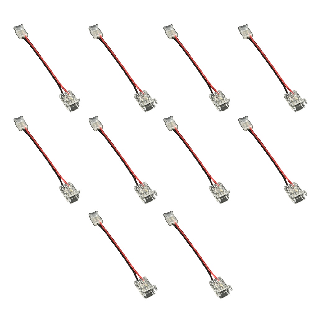 10 Pezzi Connettore Trasparente Invisibile 8mm 2 PIN Per Chiudere 2 Striscie Led Smd COB con Passo da 8mm Senza Saldare (copia)