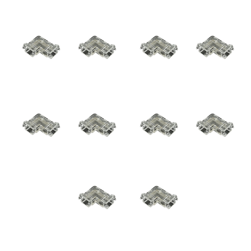 10 Pezzi Connettore Trasparente Invisibile 8mm Angolare 90° 2 PIN Per Unire In Angolo 2 Striscie Led Smd COB con Passo da 8mm Senza Saldare