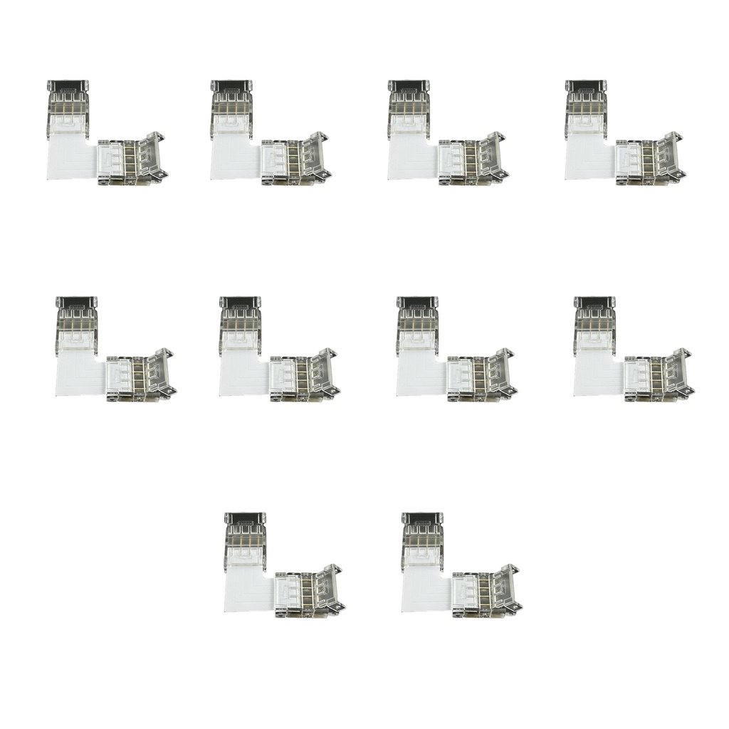 10 Pezzi Connettore Trasparente Invisibile 10mm RGB Angolare 90° 2 PIN Per Unire In Angolo 2 Striscie Led Smd COB RGB con Passo da 10mm Senza Saldare