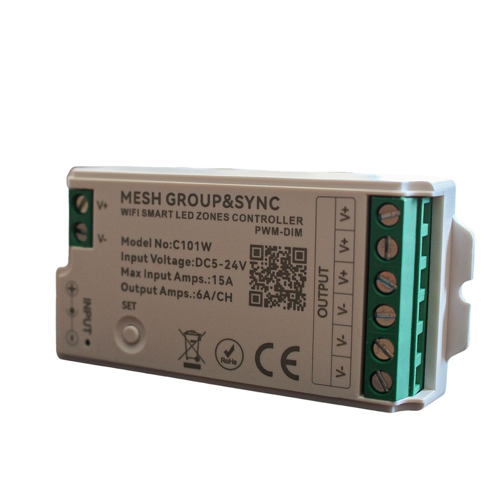 [CLC101W] Centralina Controller per Striscia Led Dimmer Mono Colore WIFI 2.4G, RF 2.4G TUYA, Smart Life Max 15A Tot. (6A/CH) DC5-24V 360W 1 Canale Dimmer CLC101R Bianco