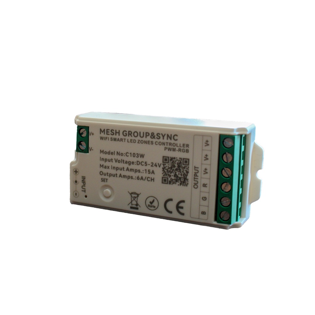 Centralina Controller Per Striscia Led RGB WIFI 2.4G, RF 2.4G TUYA, Smart Life Max 15A Tot. (6A/CH) DC5-24V 360W 3 Canali RGB CLC103R Bianco