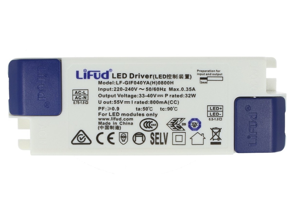 Led Driver CC 800mA 30V-40VDC 32W Alimentatore Corrente Costante Per Pannello Led Modulare