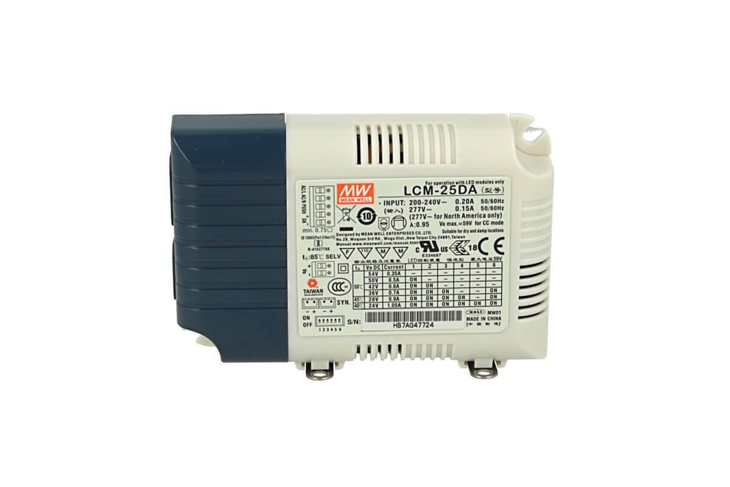 Led Driver CC MW MEAN WELL LCM-25DA2 Dimmerabile DALI Pulsante N.O. Corrente Costante Selezionabile 350/500/600/700/900/1050mA