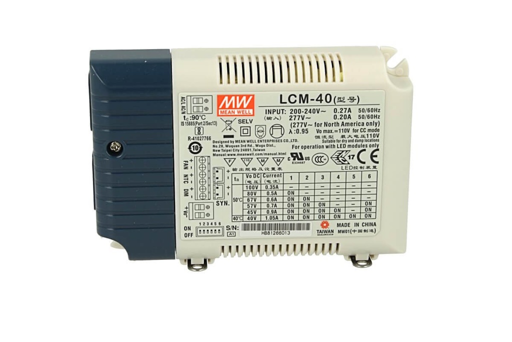 Led Driver CC MW MEAN WELL LCM-40 Dimmerabile 0-10V 10V PWM Corrente Costante Selezionabile 350/500/600/700/900/1050mA