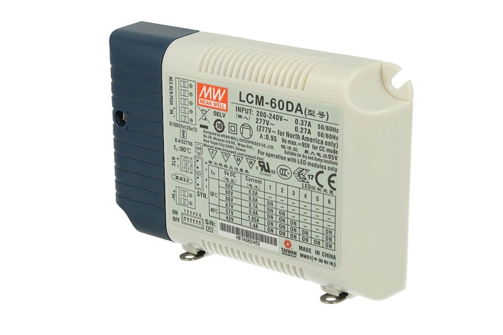Led Driver CC MW MEAN WELL LCM-60DA2 Dimmerabile DALI Corrente Costante Selezionabile 500/600/700/900/1050/1400mA