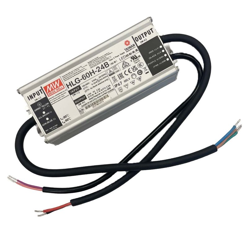 MW MEAN WELL HLG-60H-24B Alimentatore Led Driver CV CC IP67 Dimmerabile 60W 24V 2,5A Input 220V e 110V