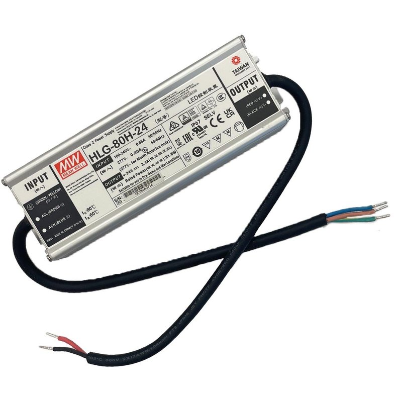 MW MEAN WELL HLG-80H-24 Alimentatore Led Driver CV CC IP67 80W 24V 3,4A Input 220V e 110V