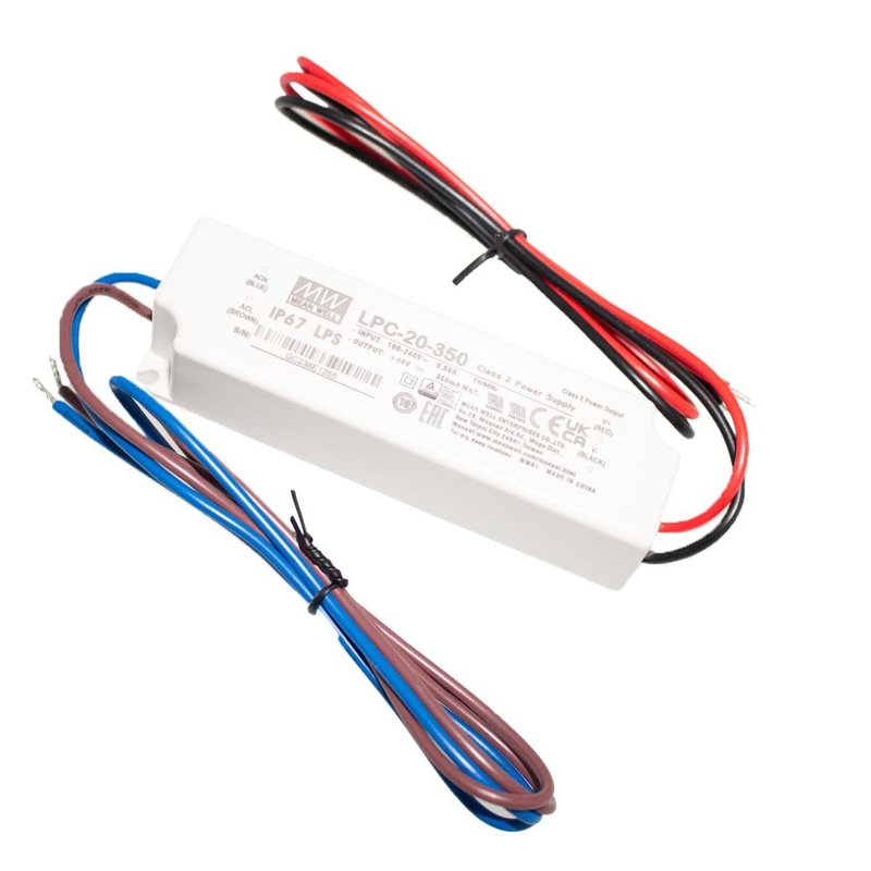 MW MEAN WELL Led Driver CC LPC-20-350 IP67 Output 17W 48V 350mA Input 100-240V 0,55A Corrente Costante