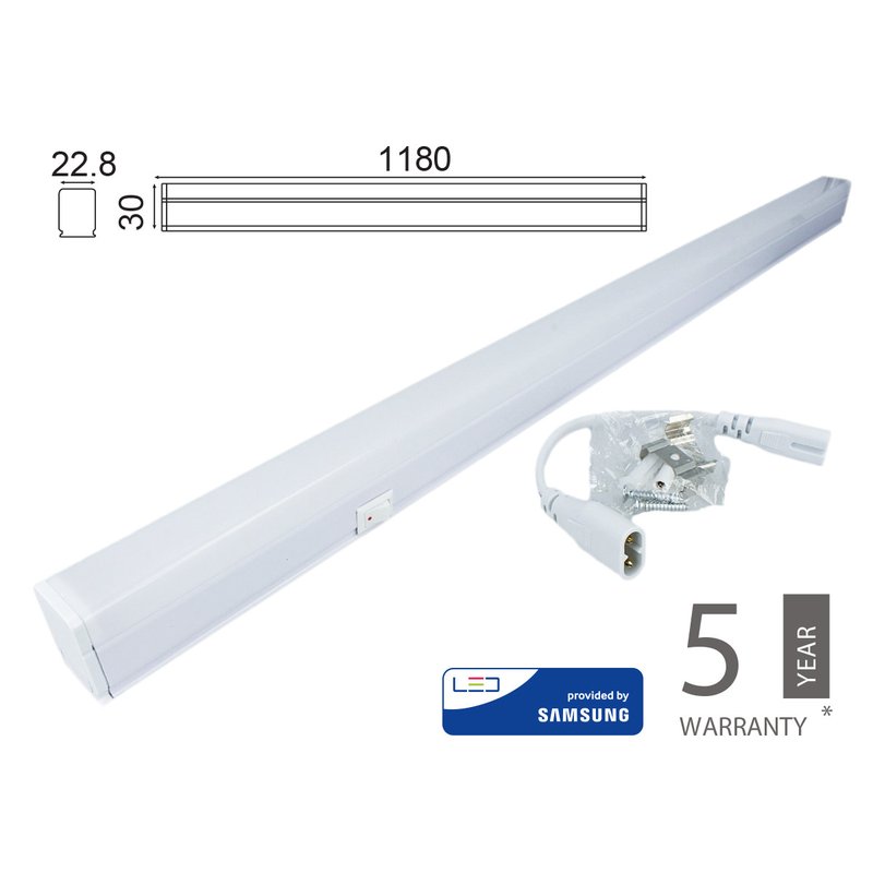 Plafoniera Tubo Led T5, Regletta Led 120cm 16W Neutro 4000K Lineare Raccordabile Allungabile Chip Smd Samsung SKU-21696