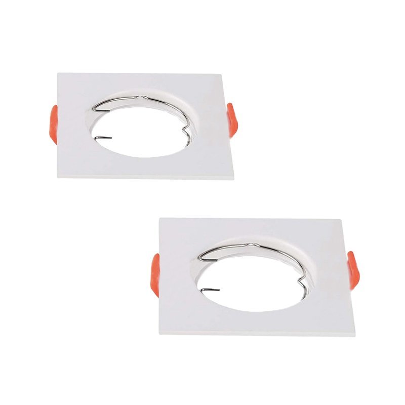 2 PZ Porta Faretti LED GU10 MR16 Quadrati Fissi con Molla Bianchi SKU 6642