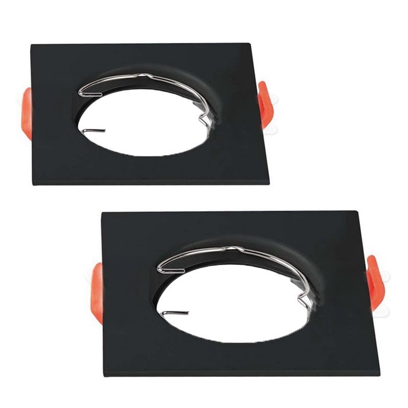 2 PZ Porta Faretti LED GU10 MR16 Quadrati Fissi con Molla Neri SKU 6643