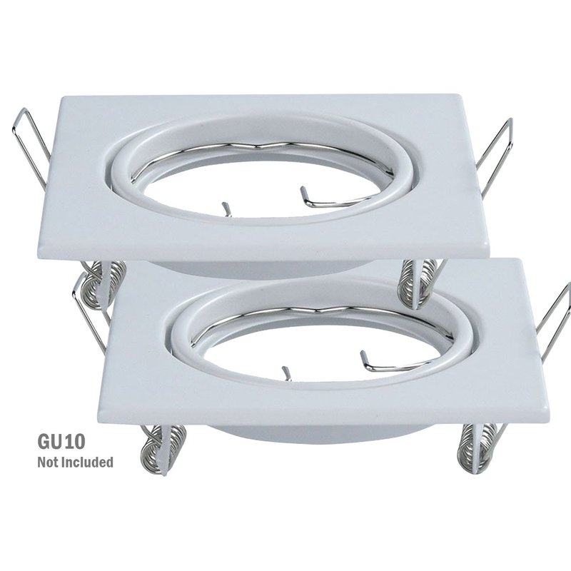 2 PZ Porta Faretti Led, Porta Faretto GU10 MR16 Quadrato Orientabile Con Molla Colore Bianco SKU-8941