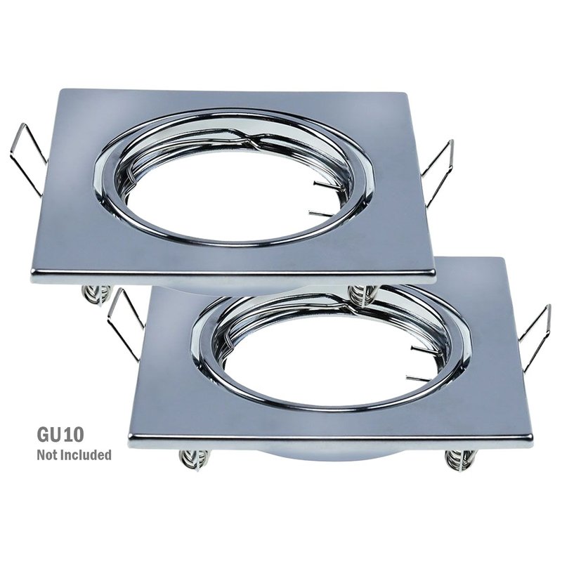 2 PZ Porta Faretti LED GU10 MR16 Quadrati Orientabili con Molla Cromati SKU 8943