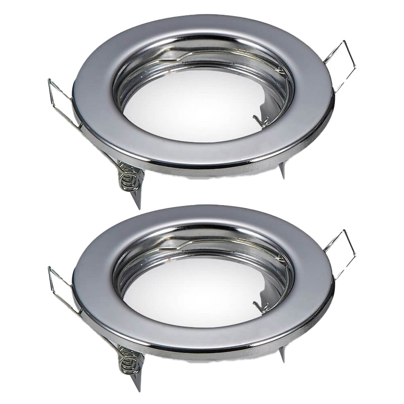 2 PZ Porta Faretti Led GU10 MR16 Rotondo Fisso Con Molla Cromato Spotlight Fitting SKU-3586
