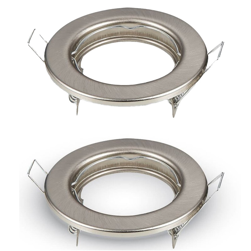 2 PZ Porta Faretti Led, Porta Faretto GU10 MR16 Rotondo Fisso Con Molla Satinato Spotlight Fitting SKU-3585