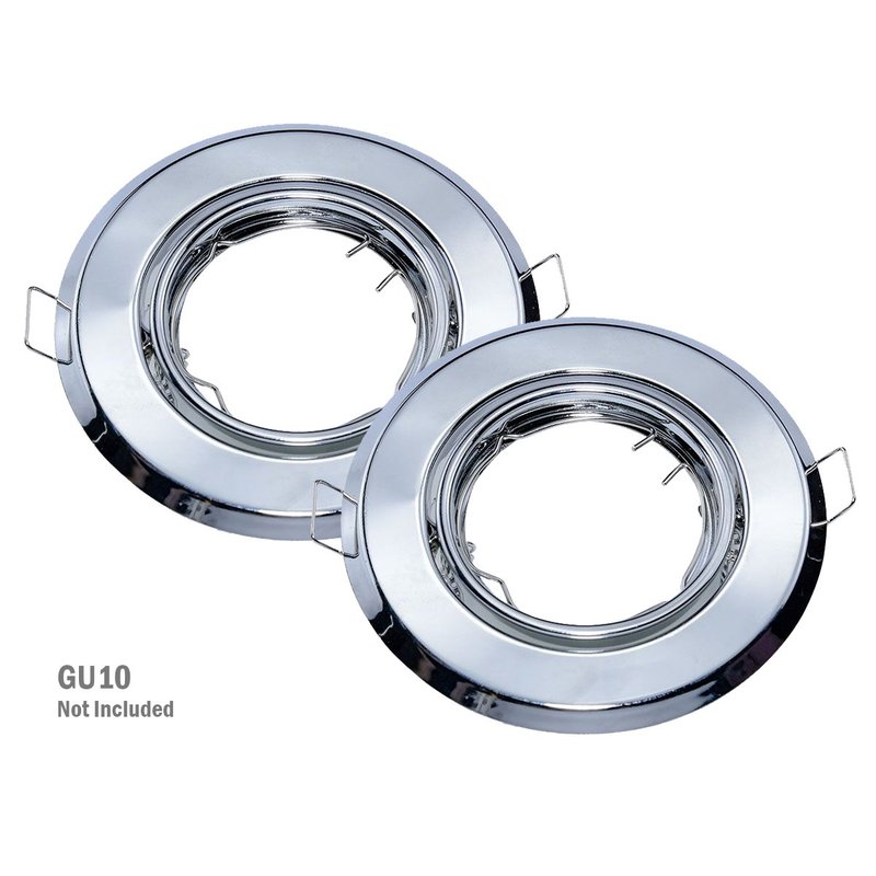 2 PZ Porta Faretti LED GU10 MR16 Rotondi Orientabili con Molla Cromati SKU 8940