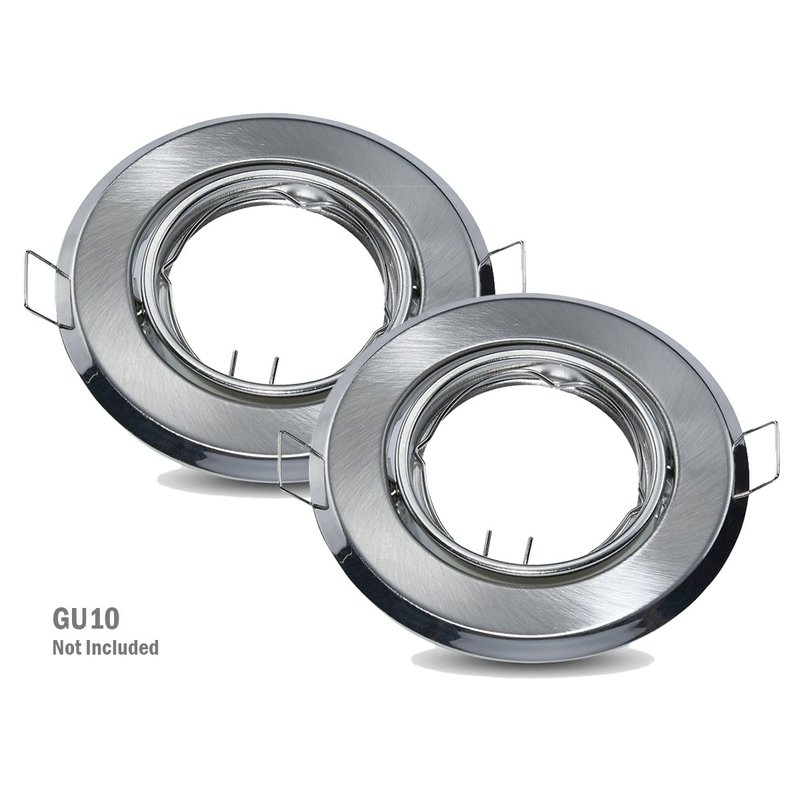 2 PZ Porta Faretti Led, Porta Faretto GU10 MR16 Rotondo Orientabile Con Molla Colore Nichel Satinato SKU-8939