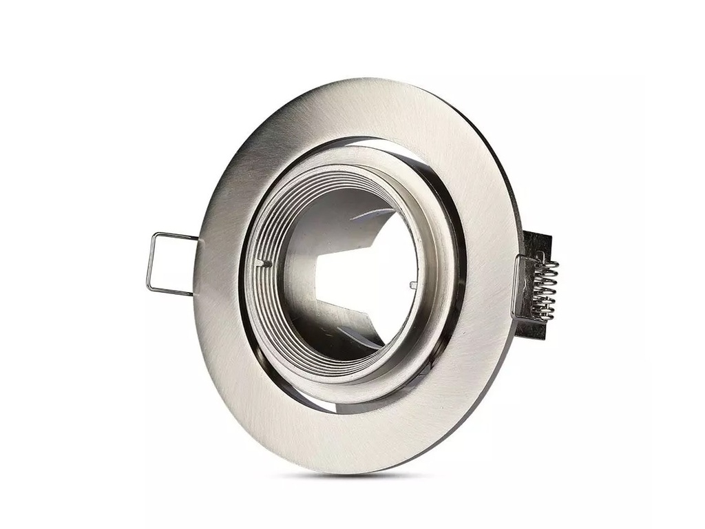 Porta Faretto Led GU10 MR16 Da Incasso Colore Nichel Satinato 90 Gradi Orientabile Rotondo Con Ghiera SKU-3690